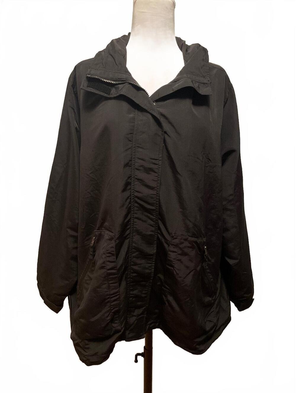 Lands’ End Squall Packable Rain Jacket Women 1X Plus Size Black Hooded Midweight
